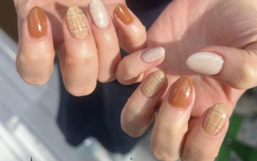 溝ノ口ネイルサロン　ニュアンスネイル　チェックネイル　ミラーネイル　オレンジネイル　冬ネイル